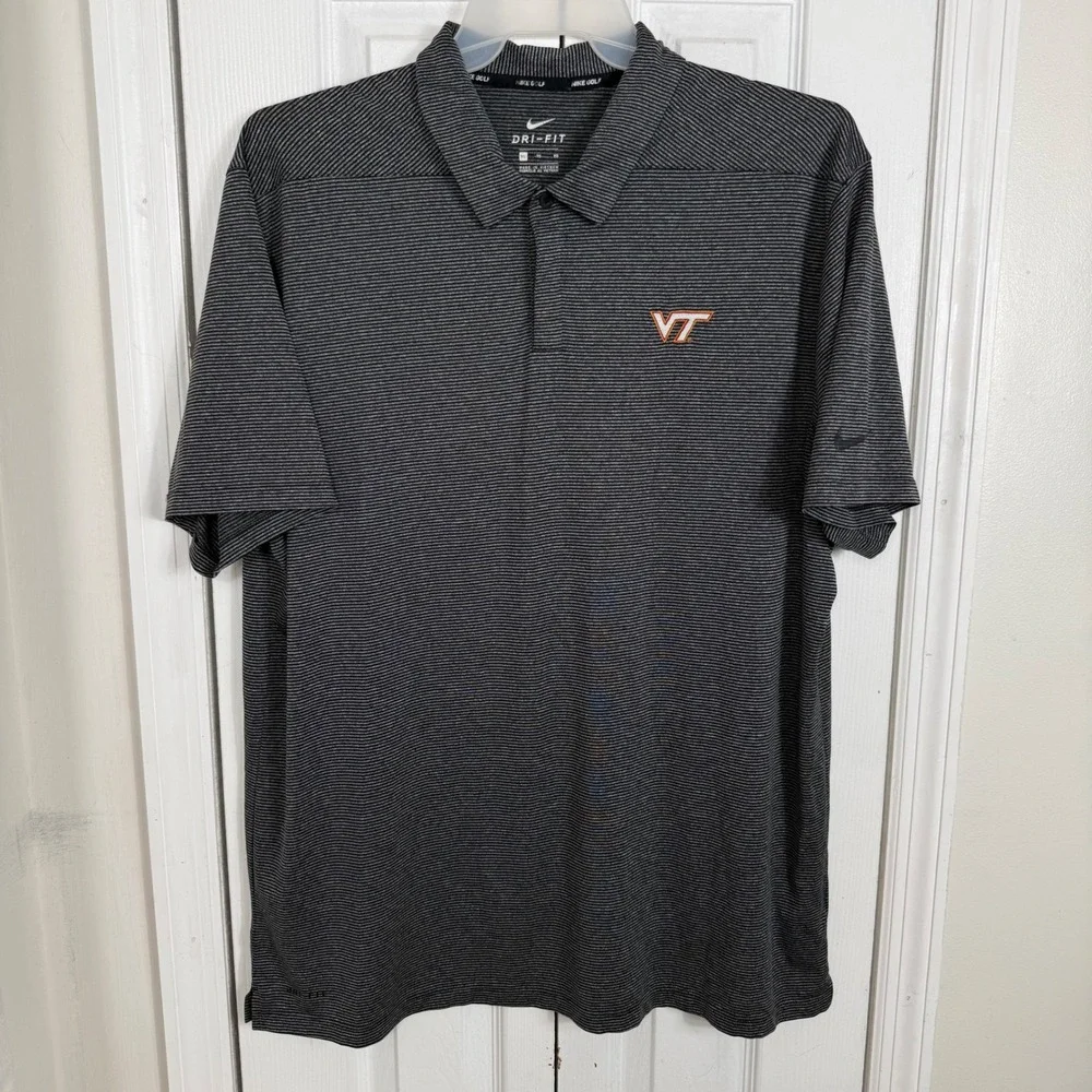 Nike Virginia Tech Polo XL Black Stripe Dri-FIT Golf Collegiate Athleisure VT